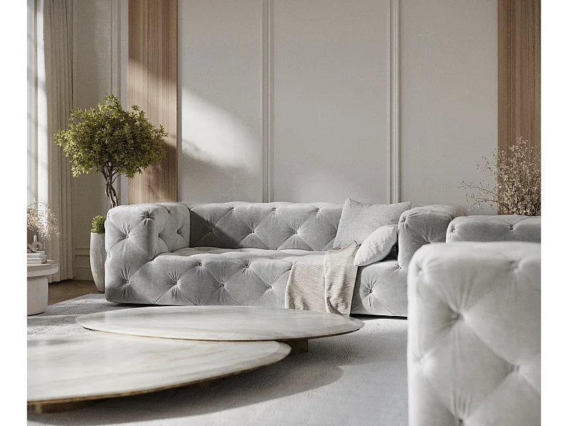 Sofa Cosimo - welwet - trzyosobowa - jasnoszary