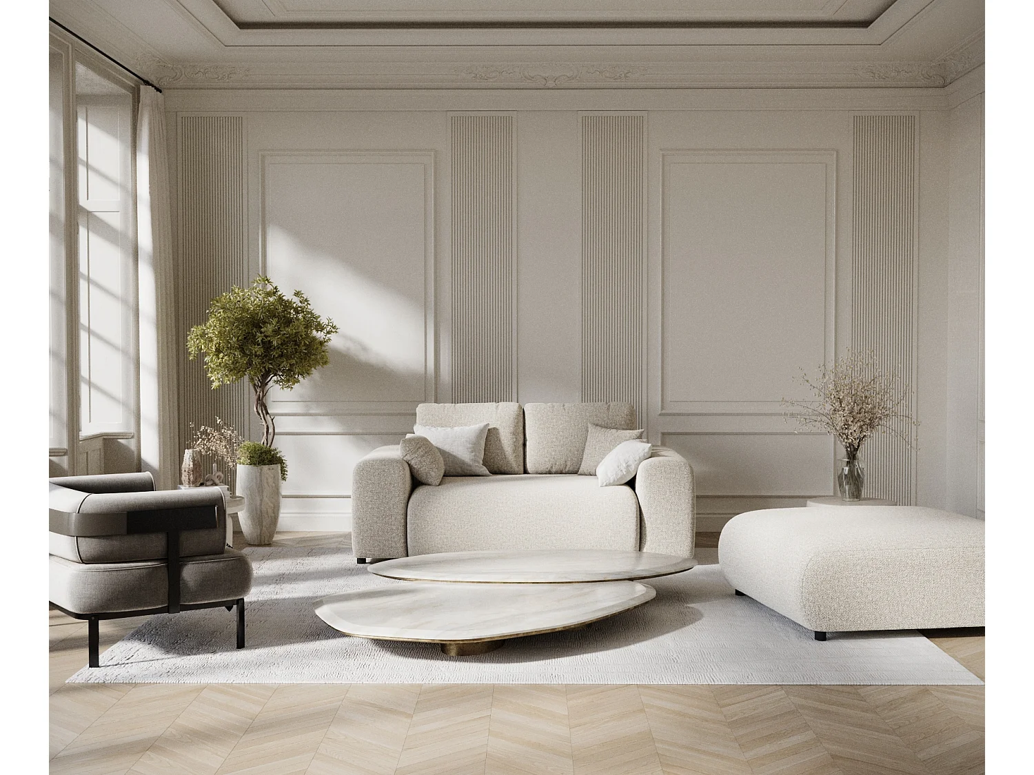 Canapé en tissu bouclette Zanzibar - 2 places - beige