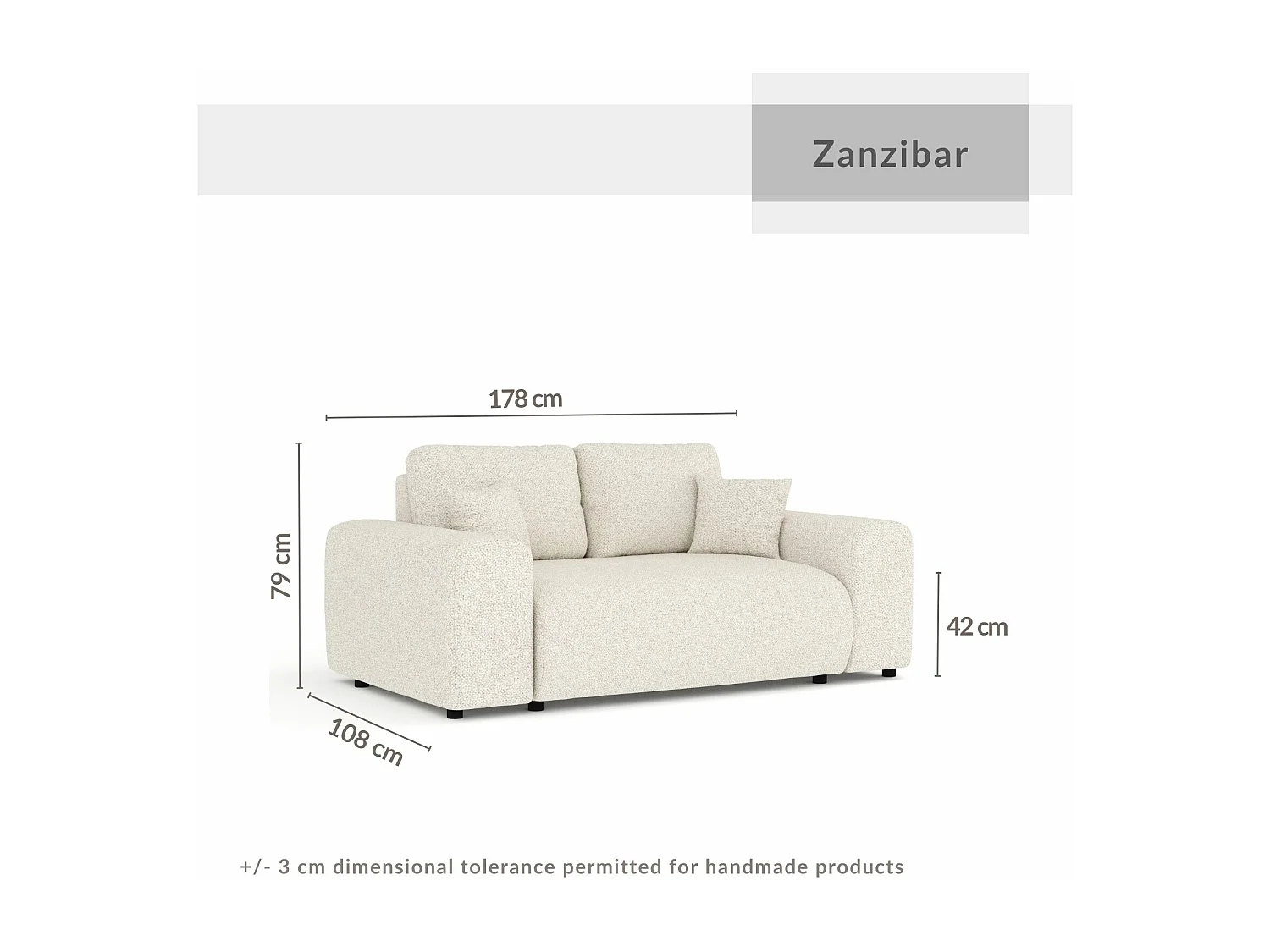 Canapé en tissu bouclette Zanzibar - 2 places - beige