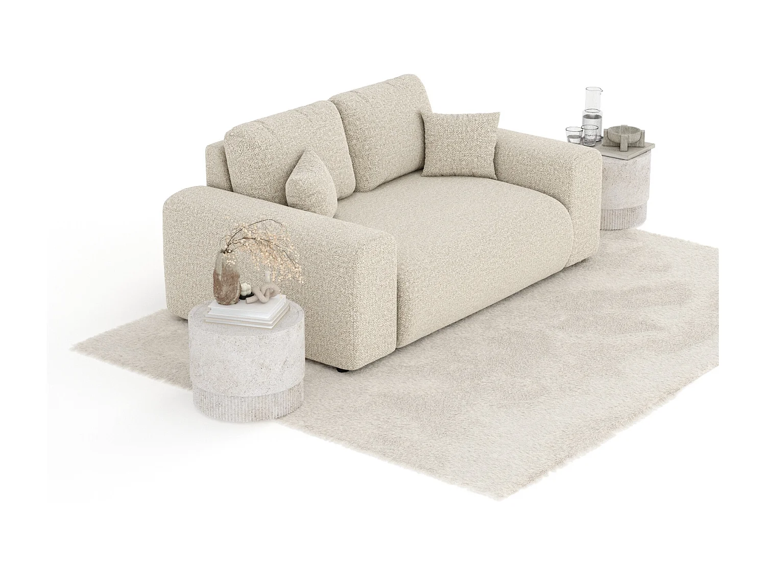 Canapé en tissu bouclette Zanzibar - 2 places - beige