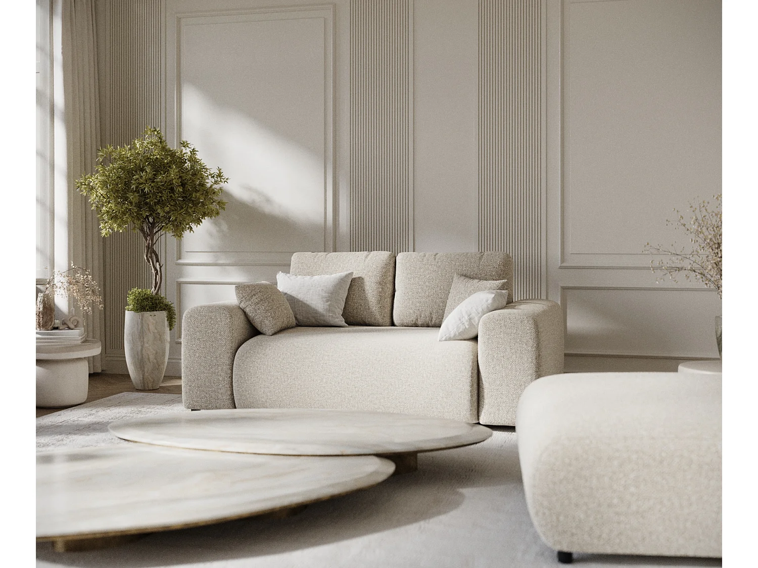 Canapé en tissu bouclette Zanzibar - 2 places - beige