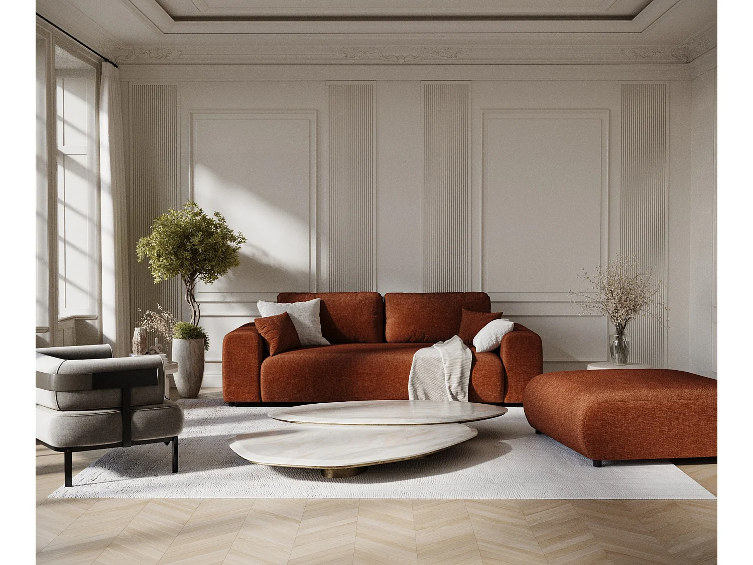 Canapé en tissu chenille Zanzibar - 3 places - couleur cuivre