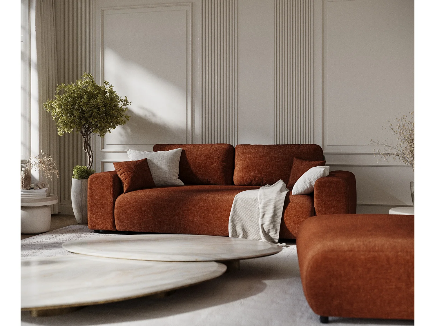 Canapé en tissu chenille Zanzibar - 3 places - couleur cuivre