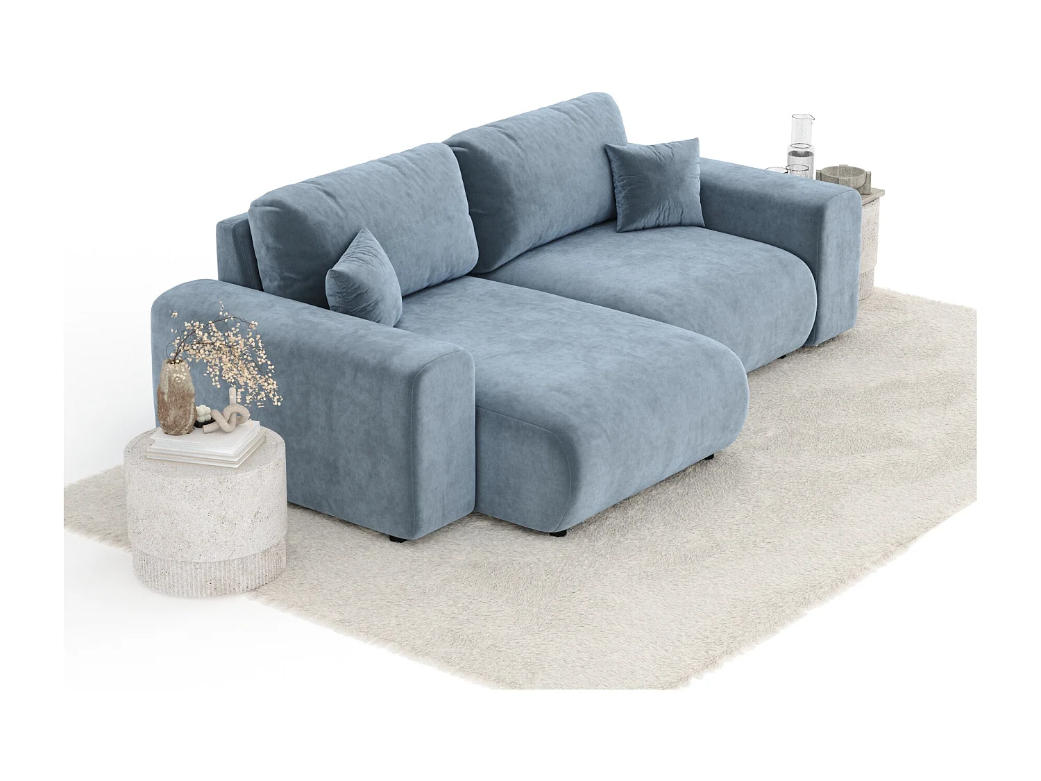 Canapé d'angle en tissu velours Zanzibar - 4 places - bleu