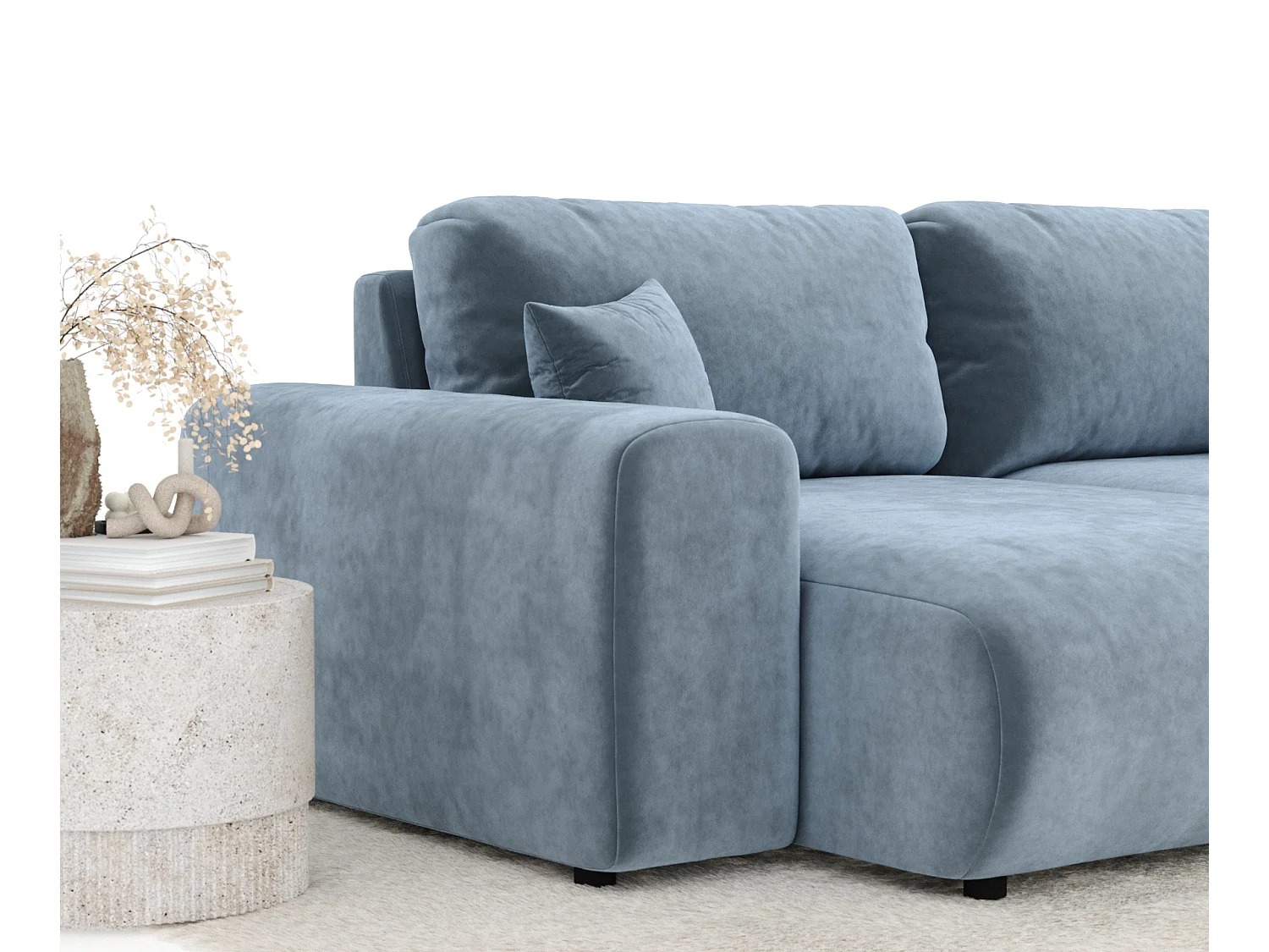 Canapé d'angle en tissu velours Zanzibar - 4 places - bleu