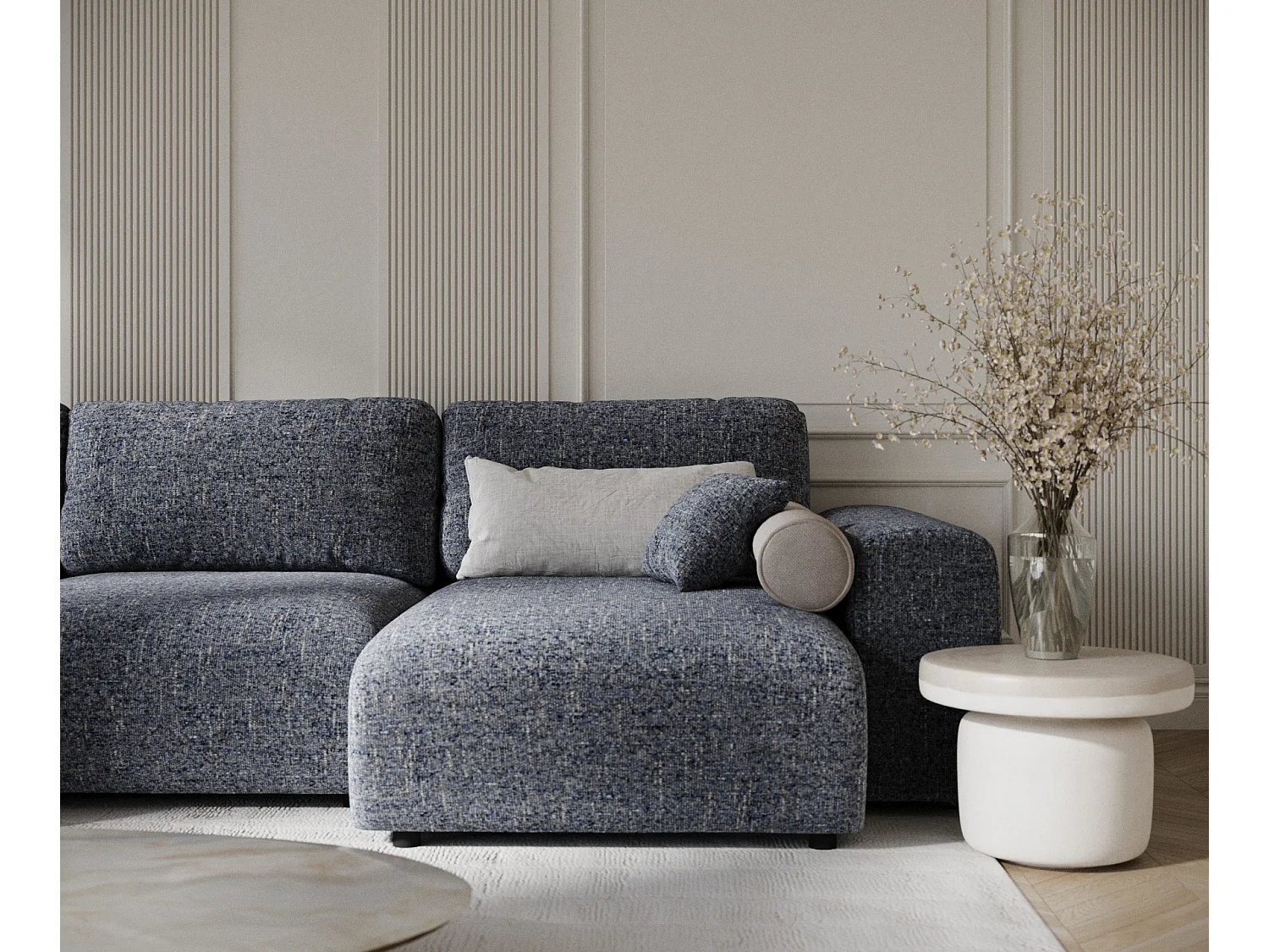 Canapé d'angle panoramique en toile tissée Zanzibar - 6 places - bleu marine