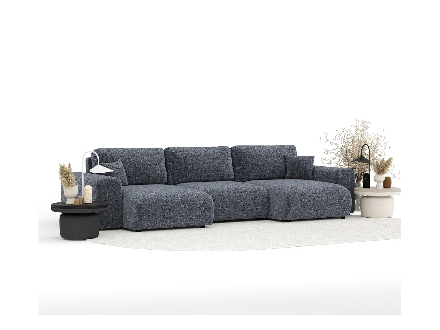 Panorama-Sofa aus Webstoff Zanzibar - Sechs-Personen - marineblau