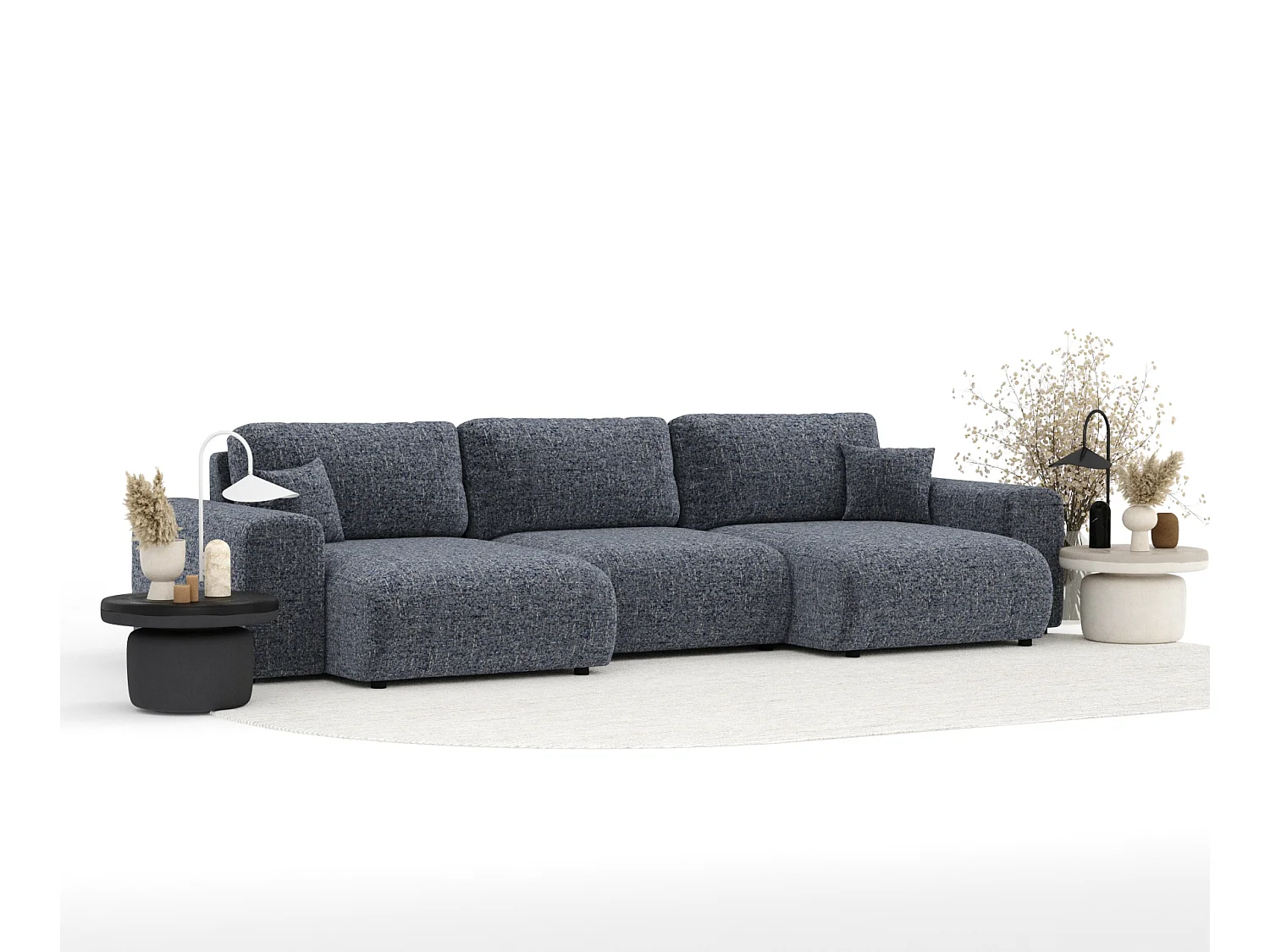 Canapé d'angle panoramique en toile tissée Zanzibar - 6 places - bleu marine