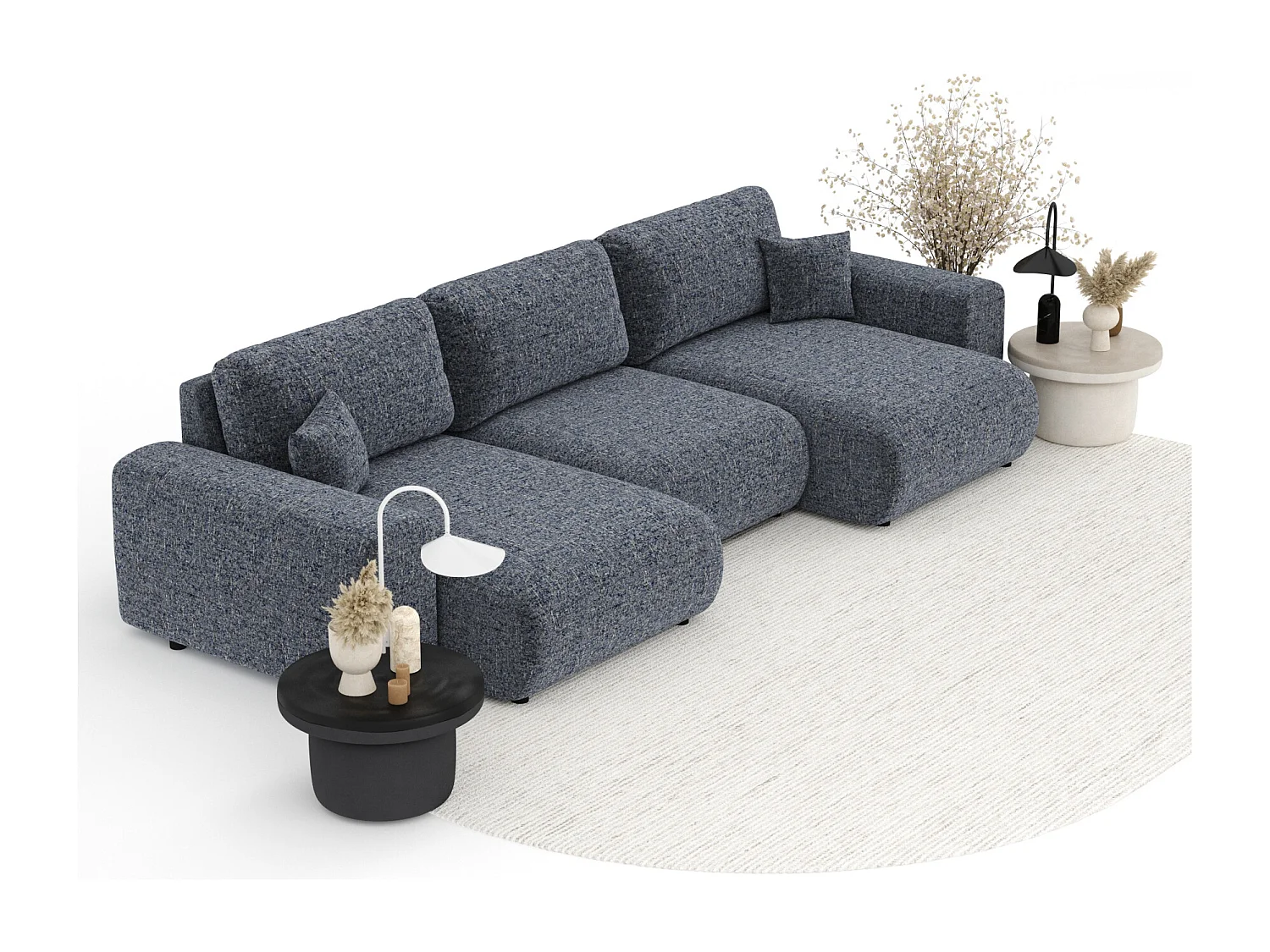 Canapé d'angle panoramique en toile tissée Zanzibar - 6 places - bleu marine