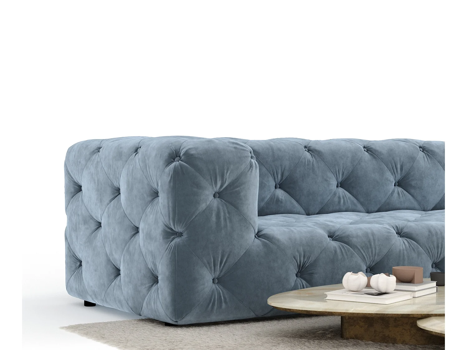 Canapé d'angle Cosimo - velours - 5 places - bleu