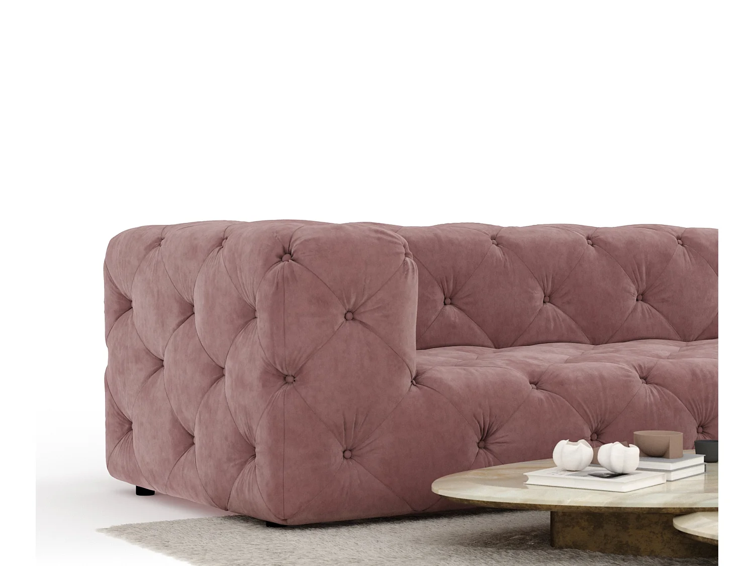 Canapé d'angle Cosimo - velours - 5 places - rose