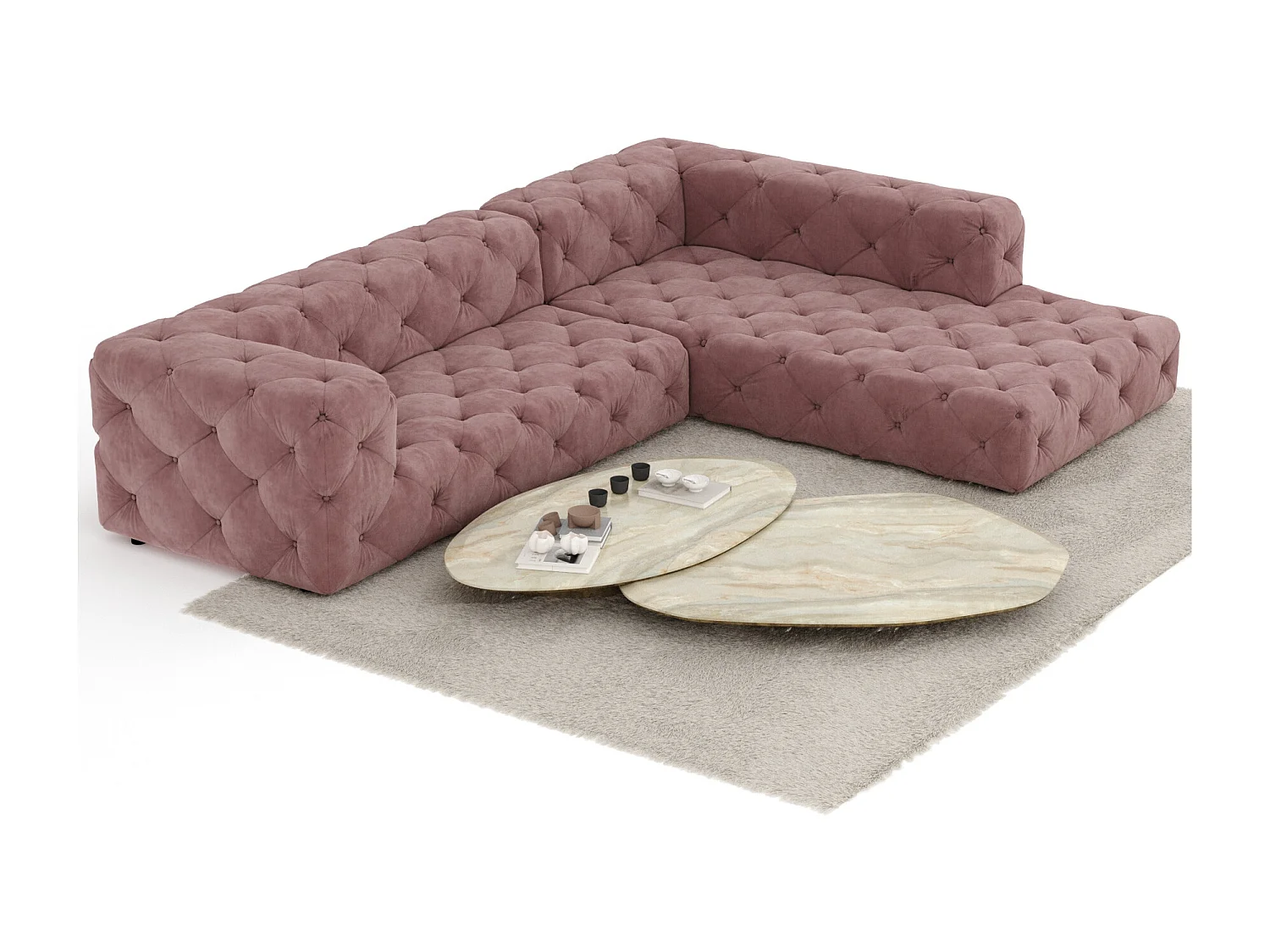 Canapé d'angle Cosimo - velours - 5 places - rose