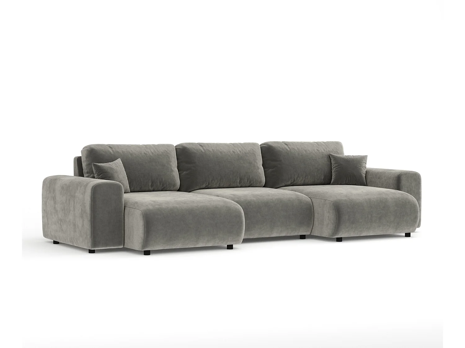 Canapé d'angle panoramique en tissu velours Zanzibar - 6 places - gris