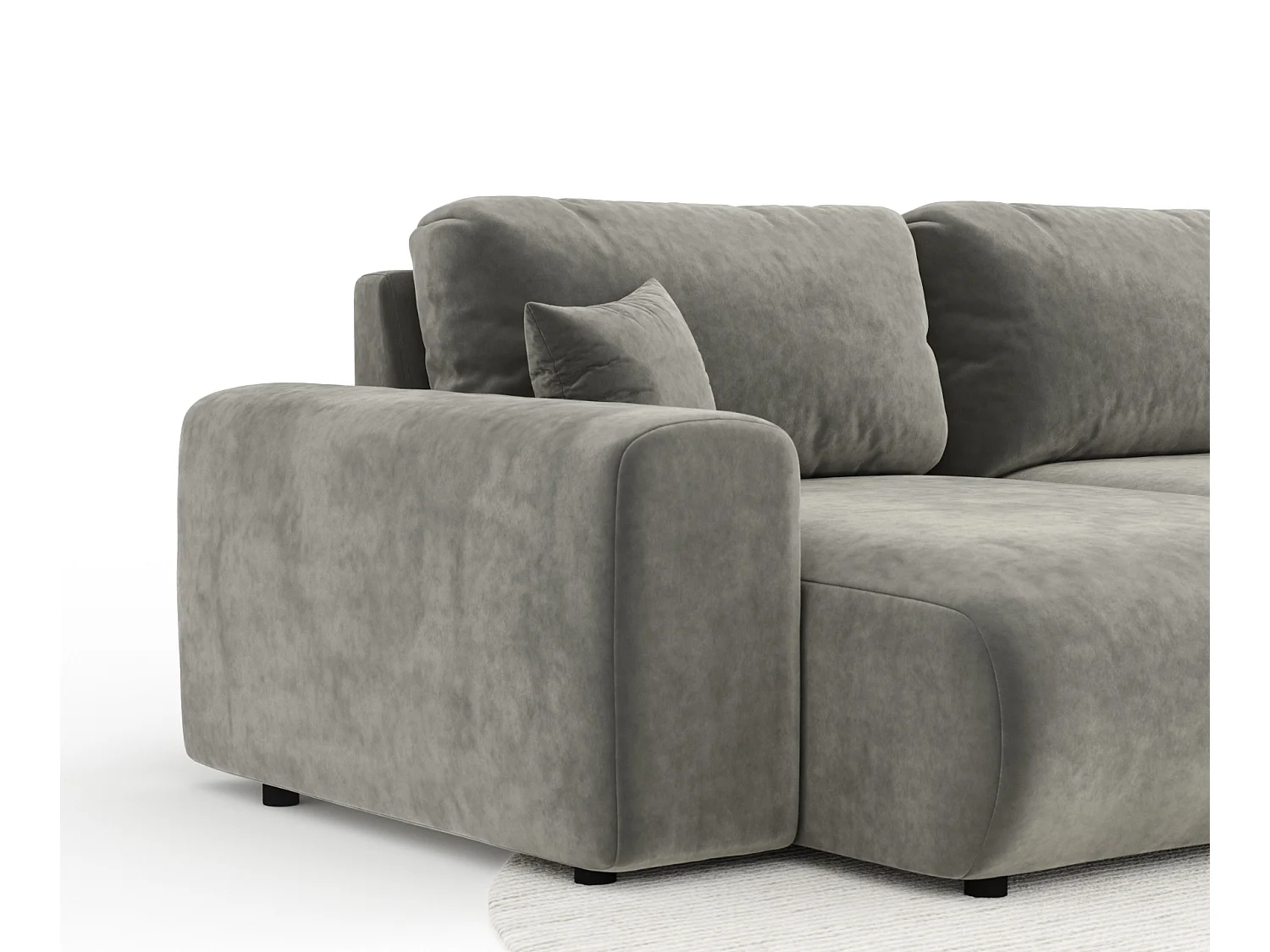 Canapé d'angle panoramique en tissu velours Zanzibar - 6 places - gris