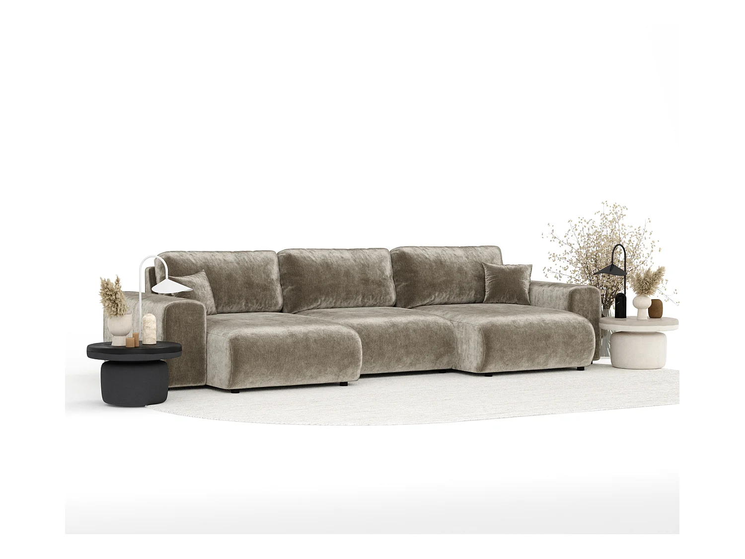 Panorama-Sofa aus Chenille-Stoff Zanzibar - Sechs-Personen - beige