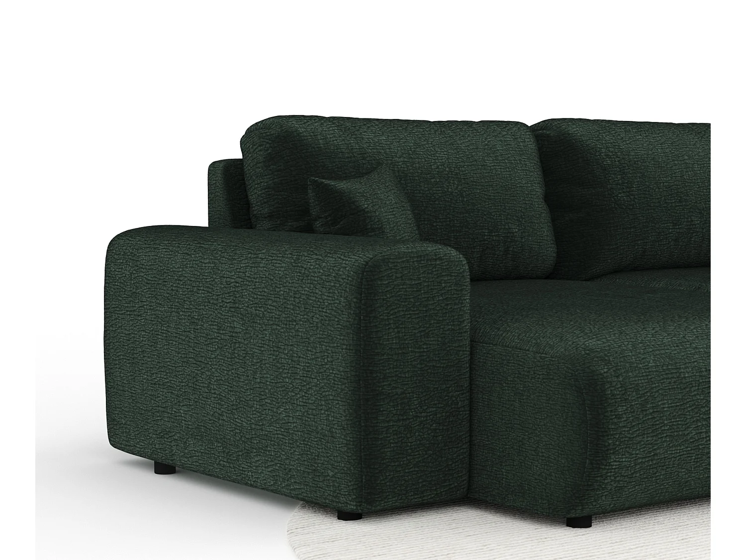 Canapé d'angle panoramique en tissu chenille Zanzibar - 6 places - vert foncé