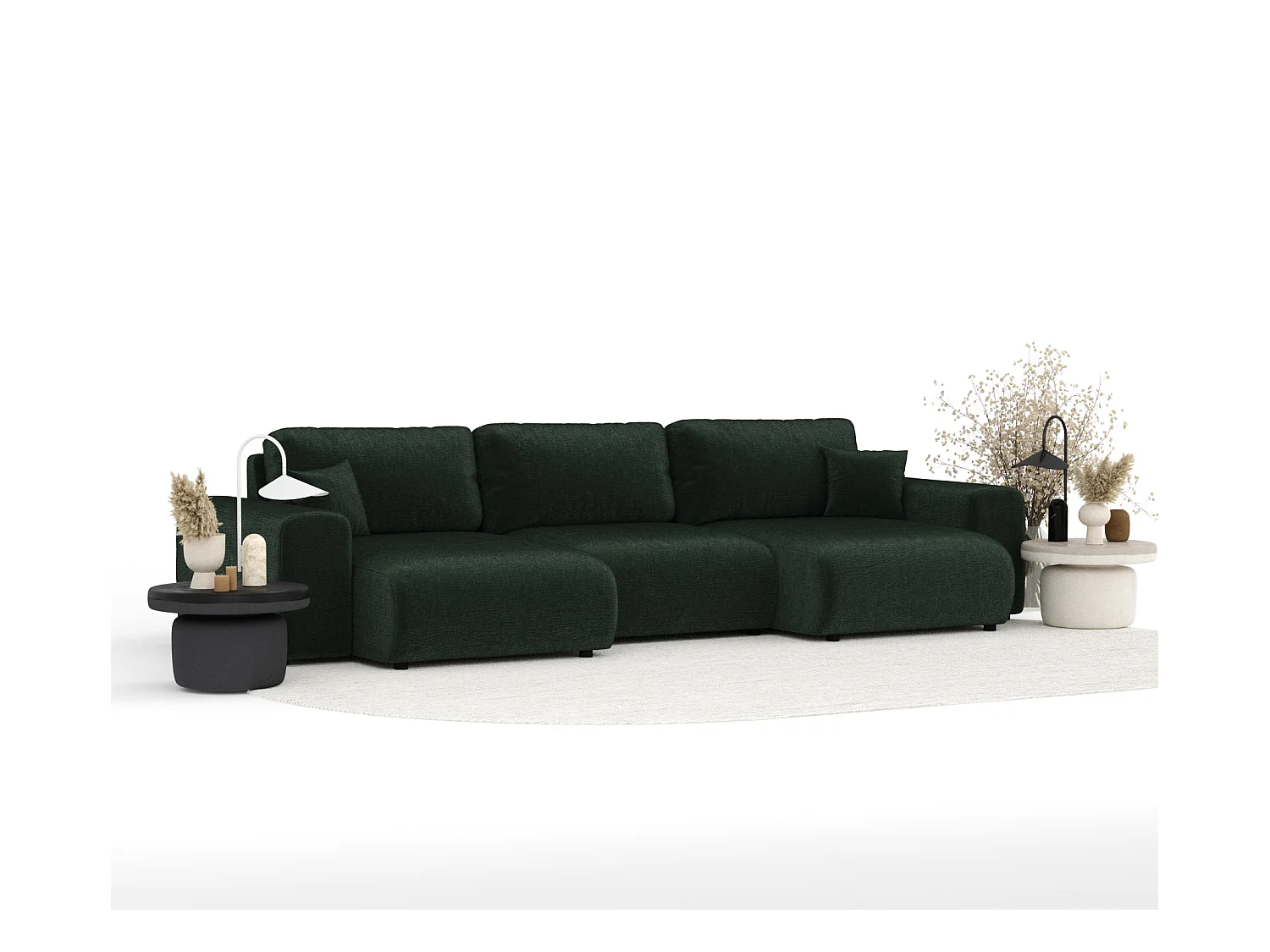Panorama-Sofa aus Chenille-Stoff Zanzibar - Sechs-Personen - dunkelgrün