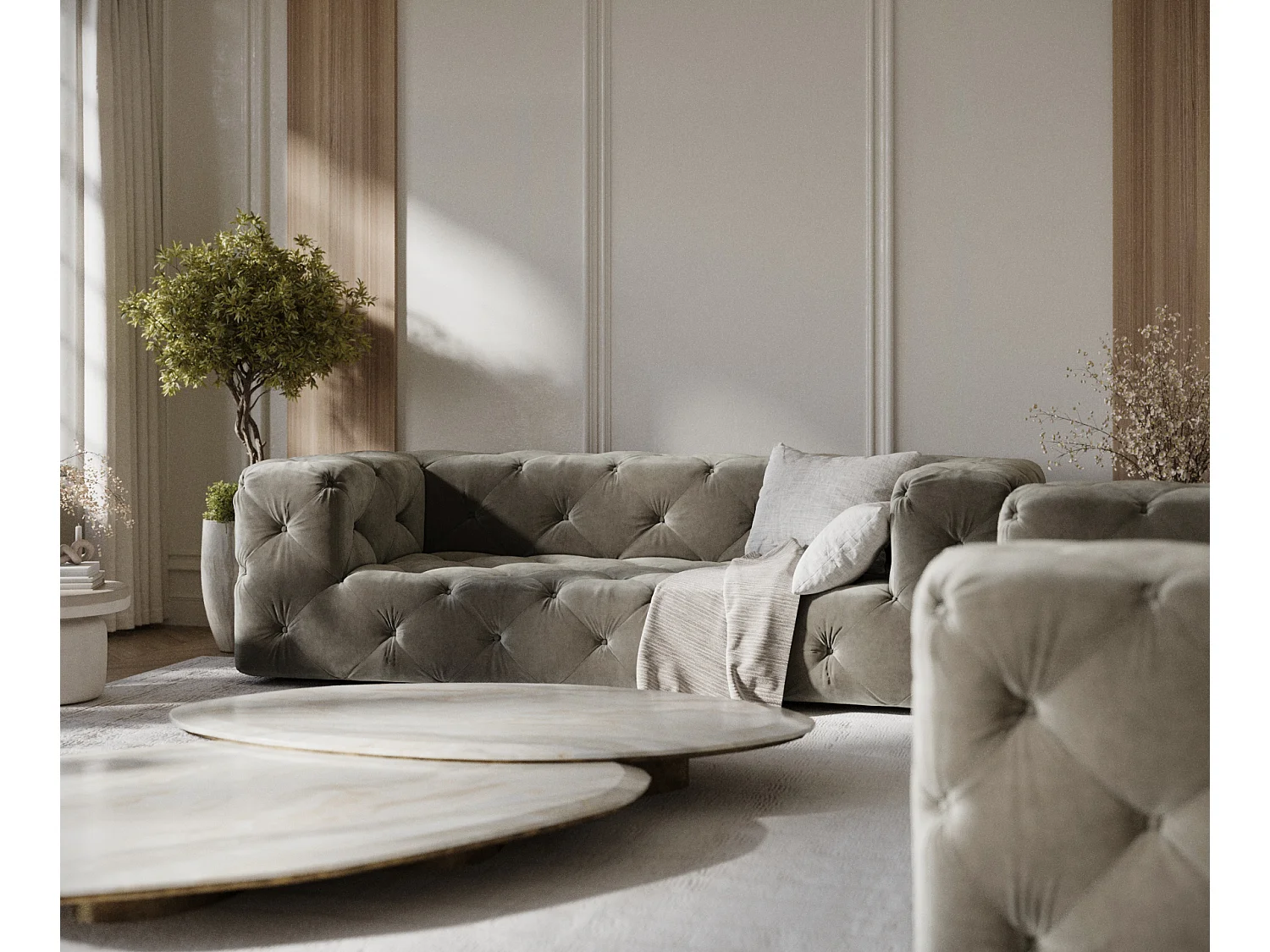 Canapé Cosimo - velours - 3 places - taupe