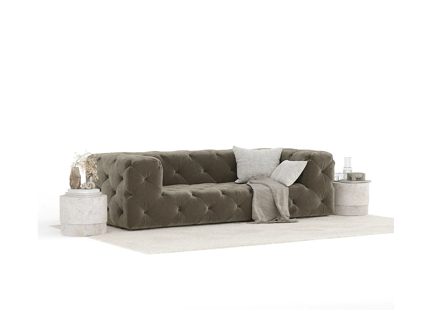 Sofa Cosimo - Samtstoff - Drei-Personen - taupe