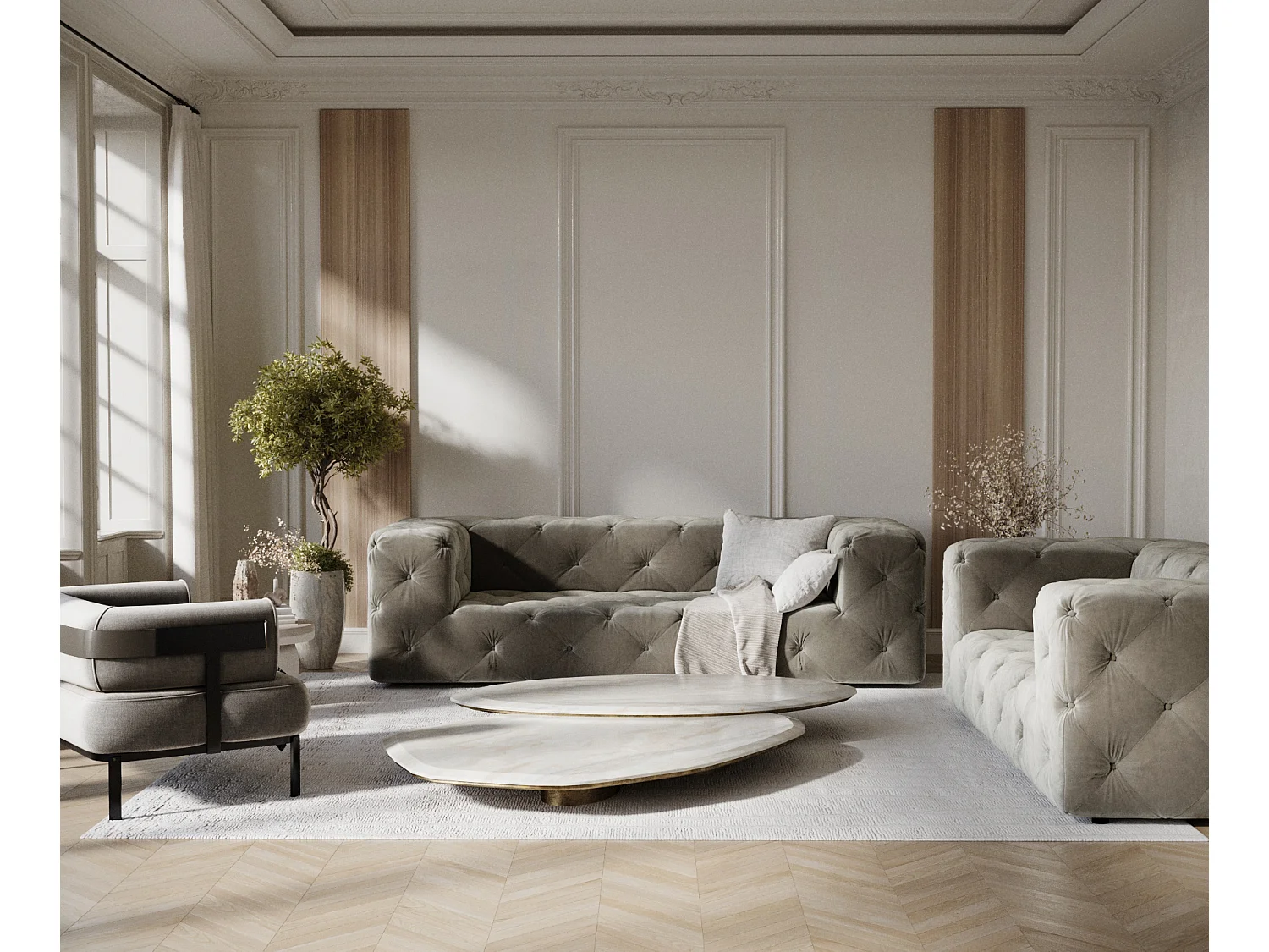 Canapé Cosimo - velours - 3 places - taupe