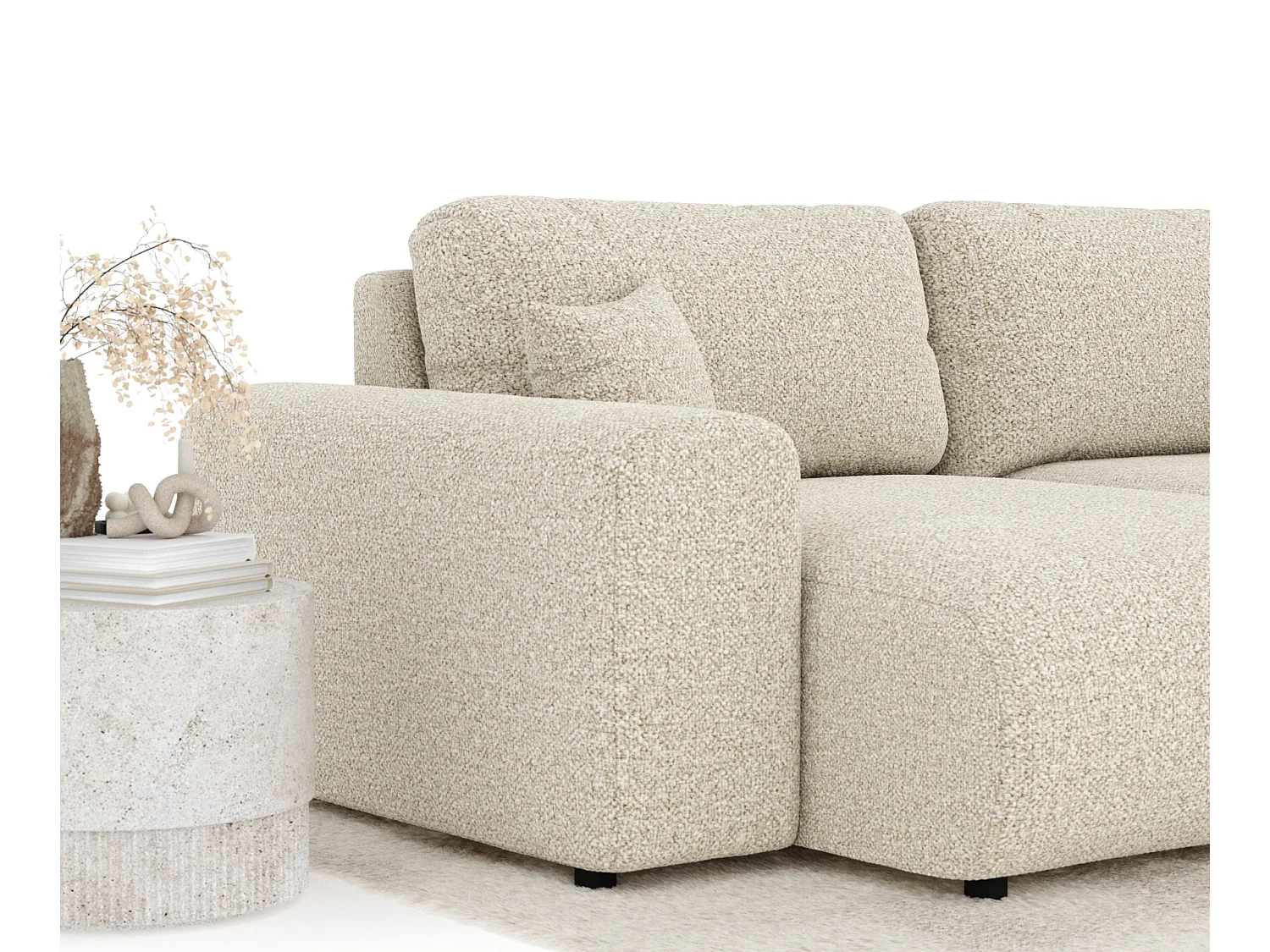 Canapé d'angle en tissu bouclette Zanzibar - 4 places - beige