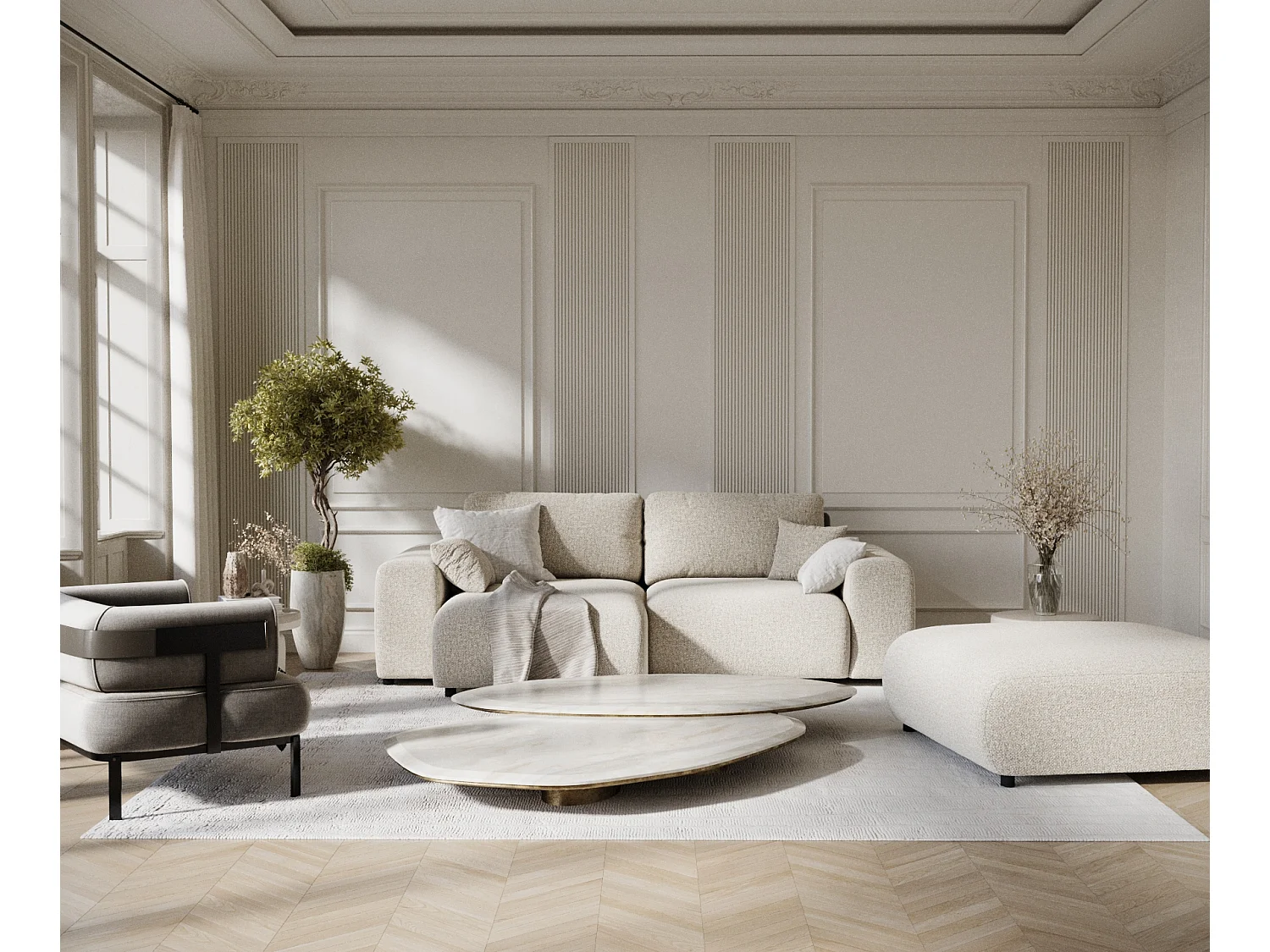 Canapé d'angle en tissu bouclette Zanzibar - 4 places - beige