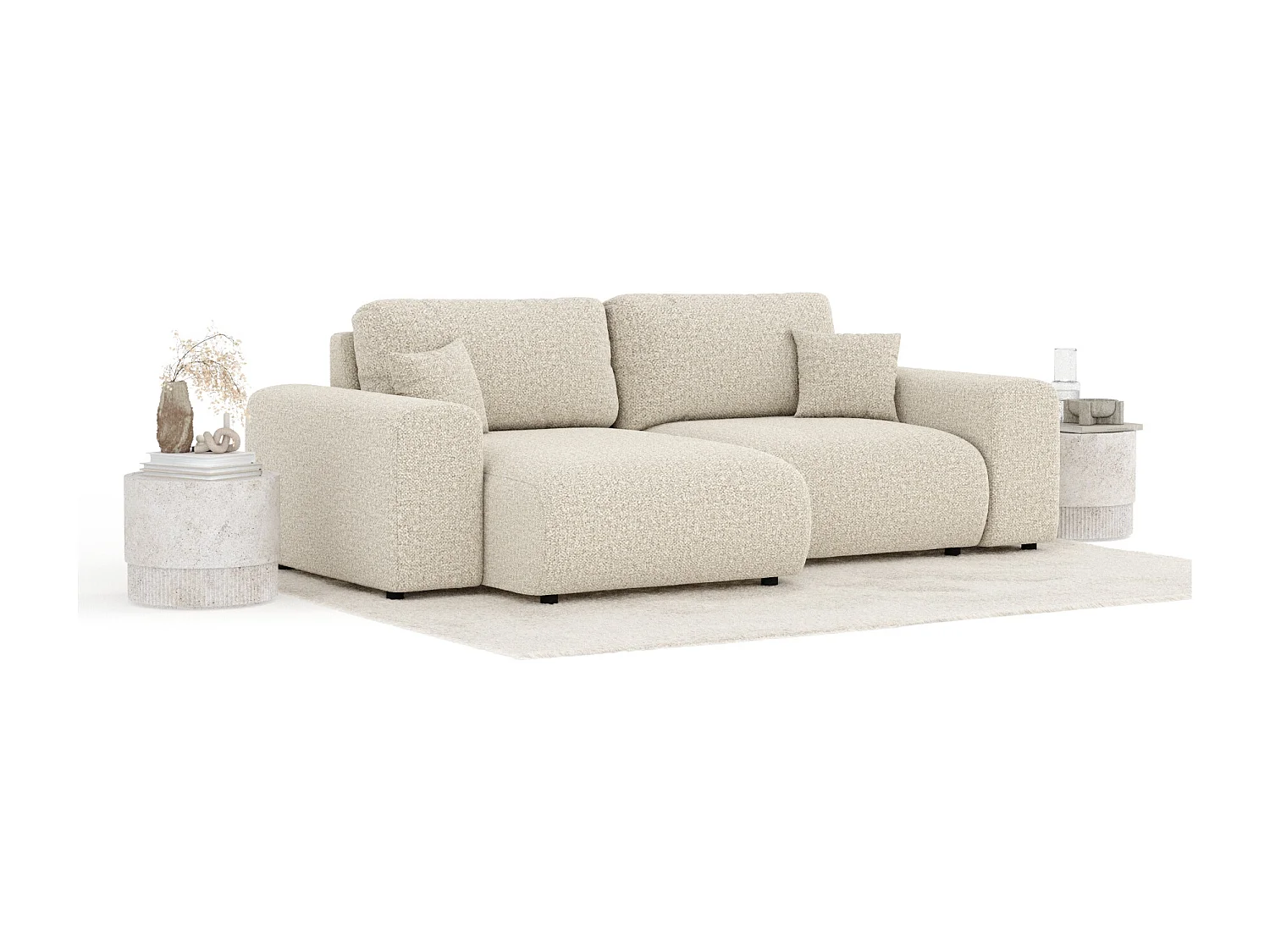 Canapé d'angle en tissu bouclette Zanzibar - 4 places - beige