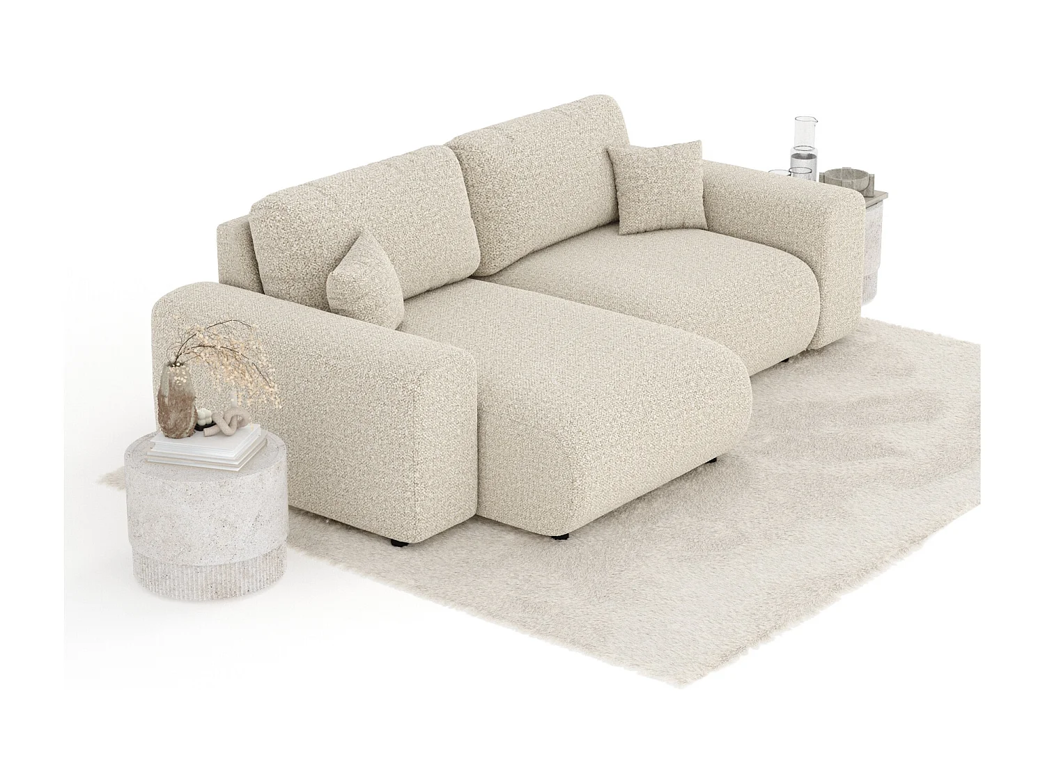 Canapé d'angle en tissu bouclette Zanzibar - 4 places - beige