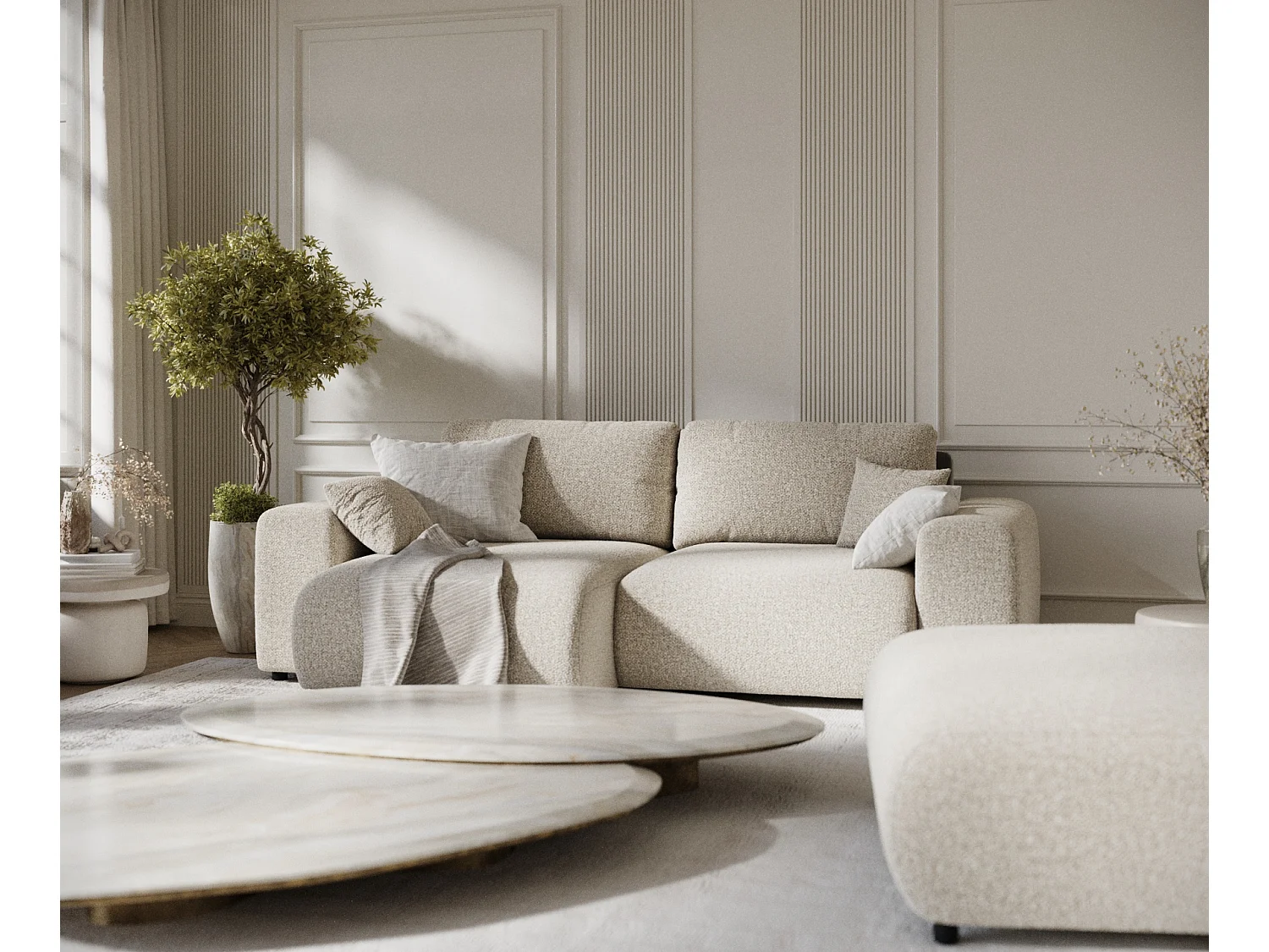 Canapé d'angle en tissu bouclette Zanzibar - 4 places - beige