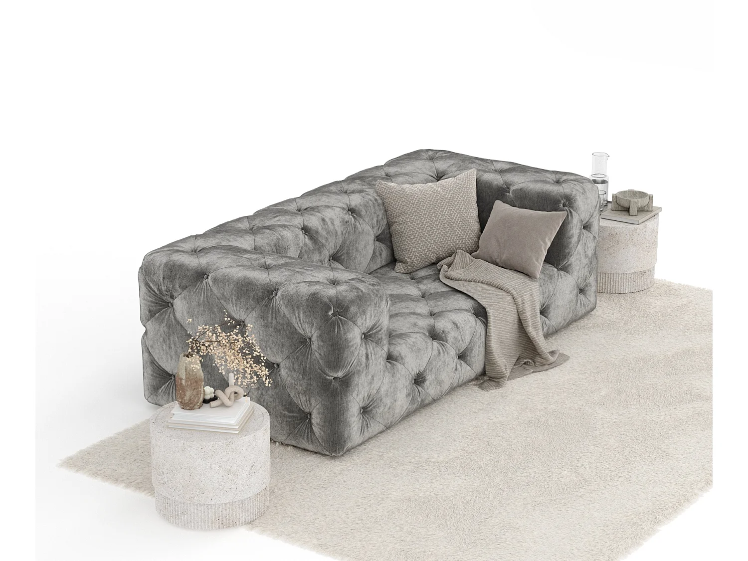 Canapé Cosimo - chenille - 2 places - gris