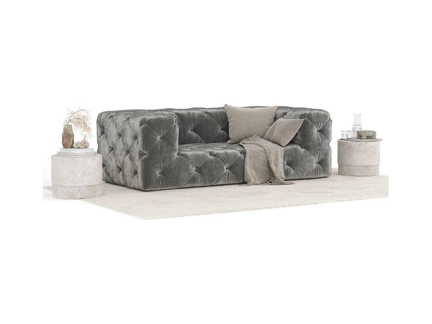 Sofa Cosimo - Chenille-Stoff - Zwei-Personen - grau
