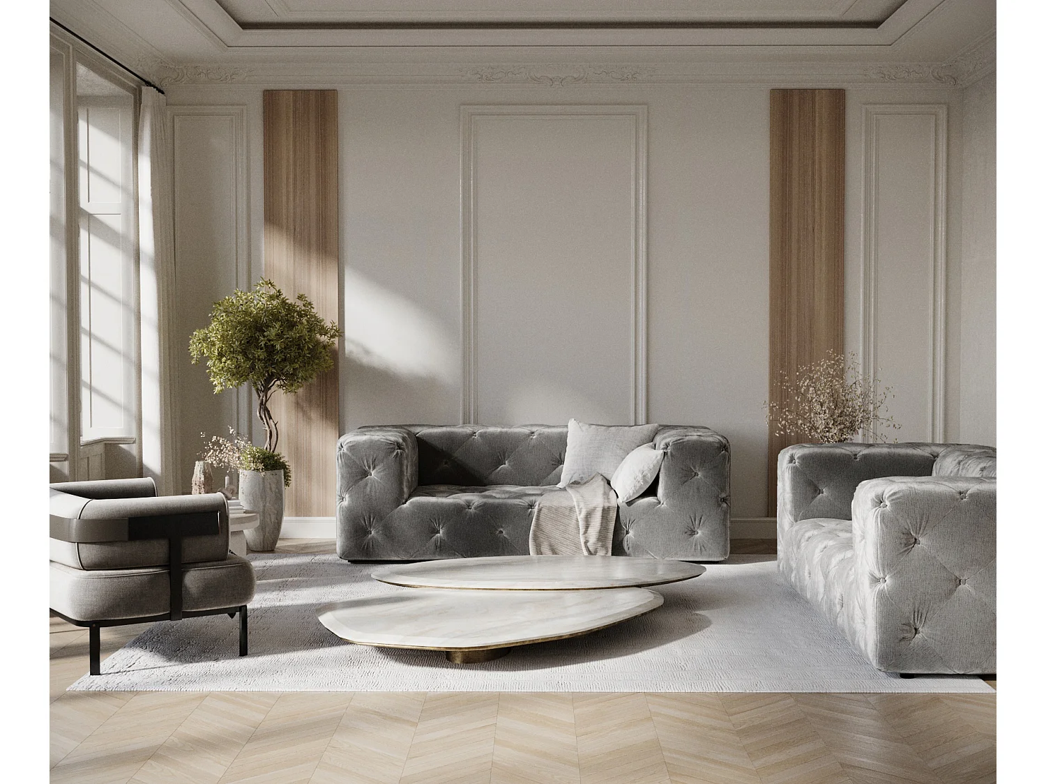 Canapé Cosimo - chenille - 2 places - gris