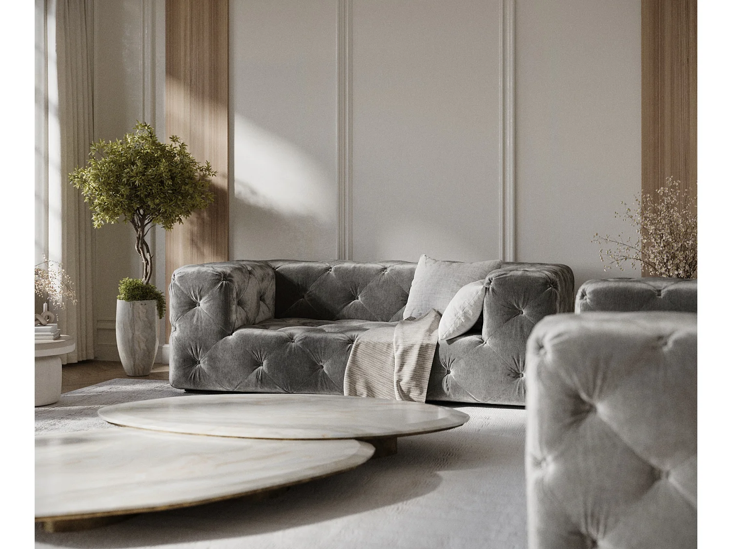 Canapé Cosimo - chenille - 2 places - gris