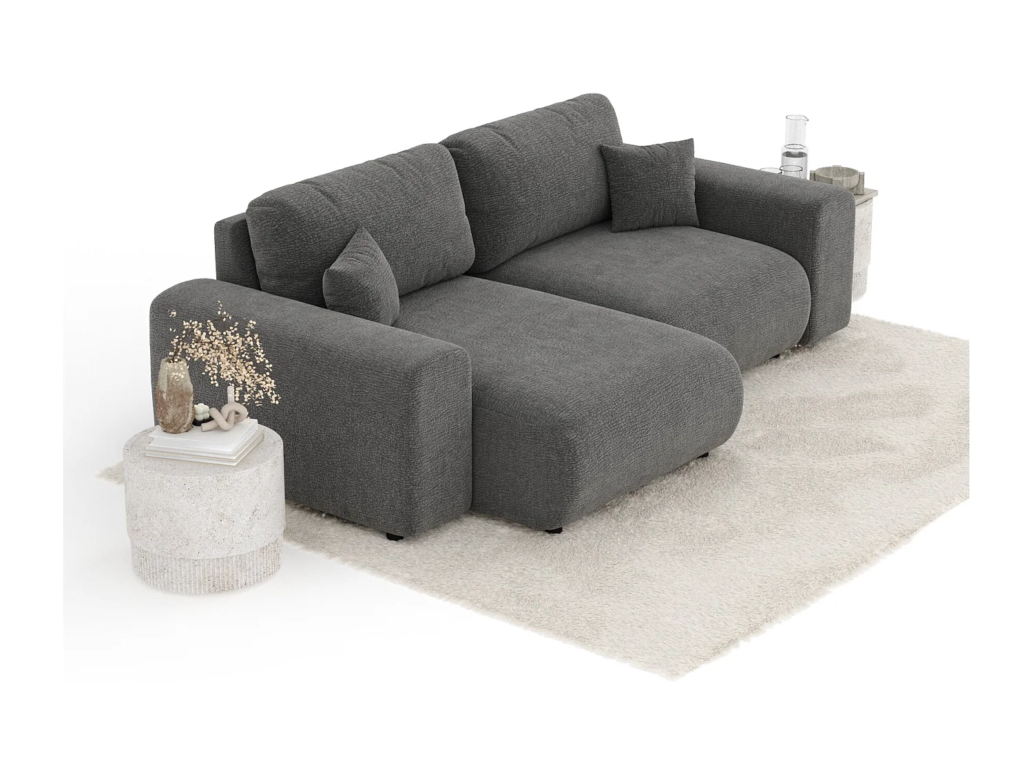 Canapé d'angle en tissu chenille Zanzibar - 4 places - gris