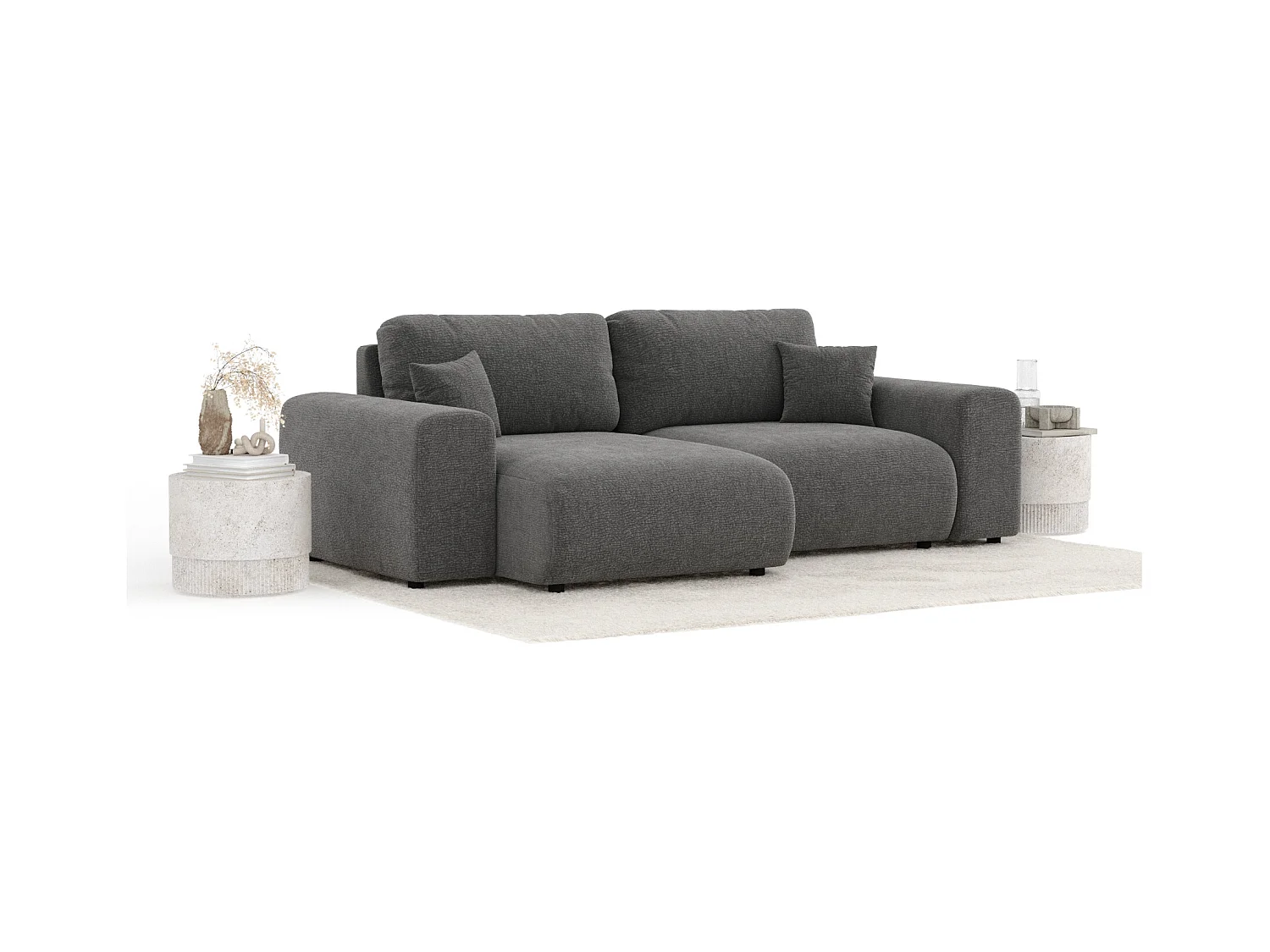 Ecksofa im Chenille-Stoff Zanzibar - Vier-Personen - grau