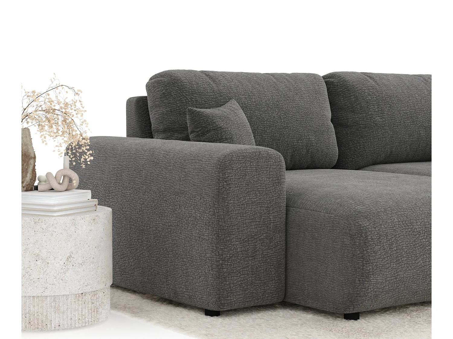 Canapé d'angle en tissu chenille Zanzibar - 4 places - gris