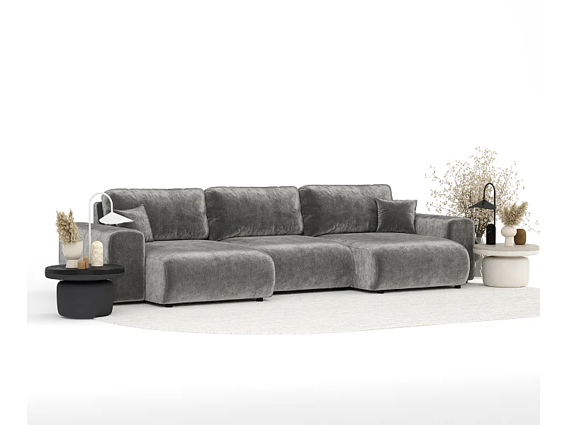 Sofa panoramiczna w tkaninie szenilowej Zanzibar - sześcioosobowa - szary