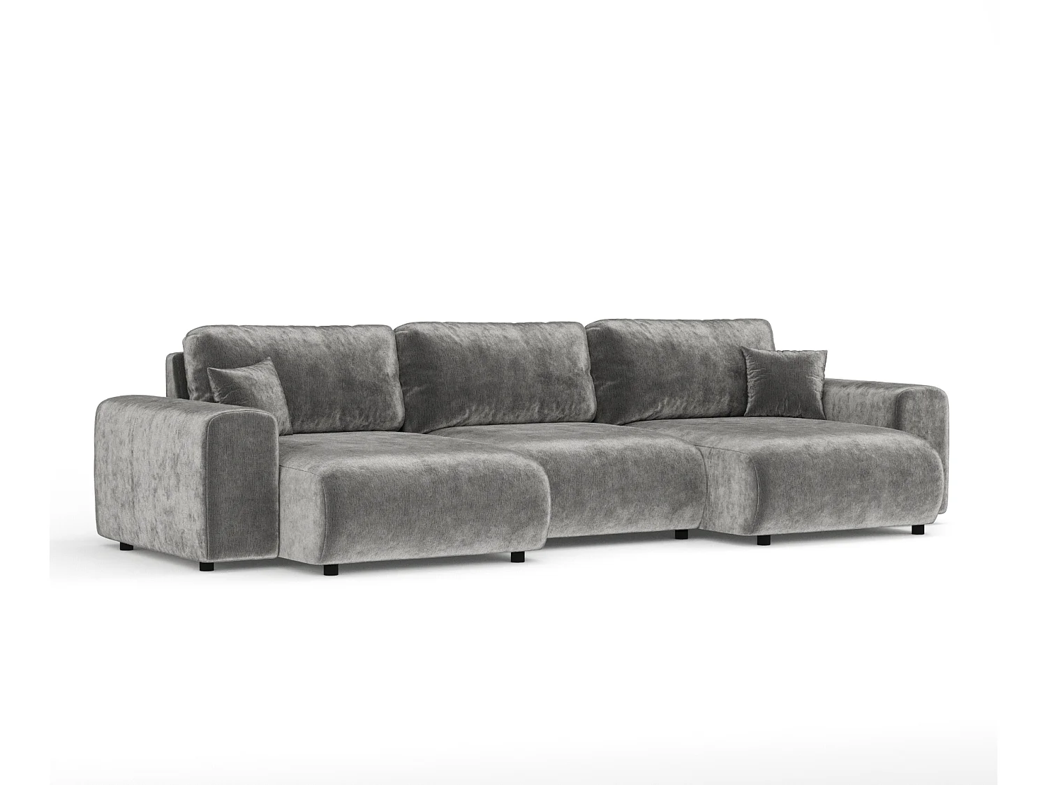 Canapé d'angle panoramique en tissu chenille Zanzibar - 6 places - gris