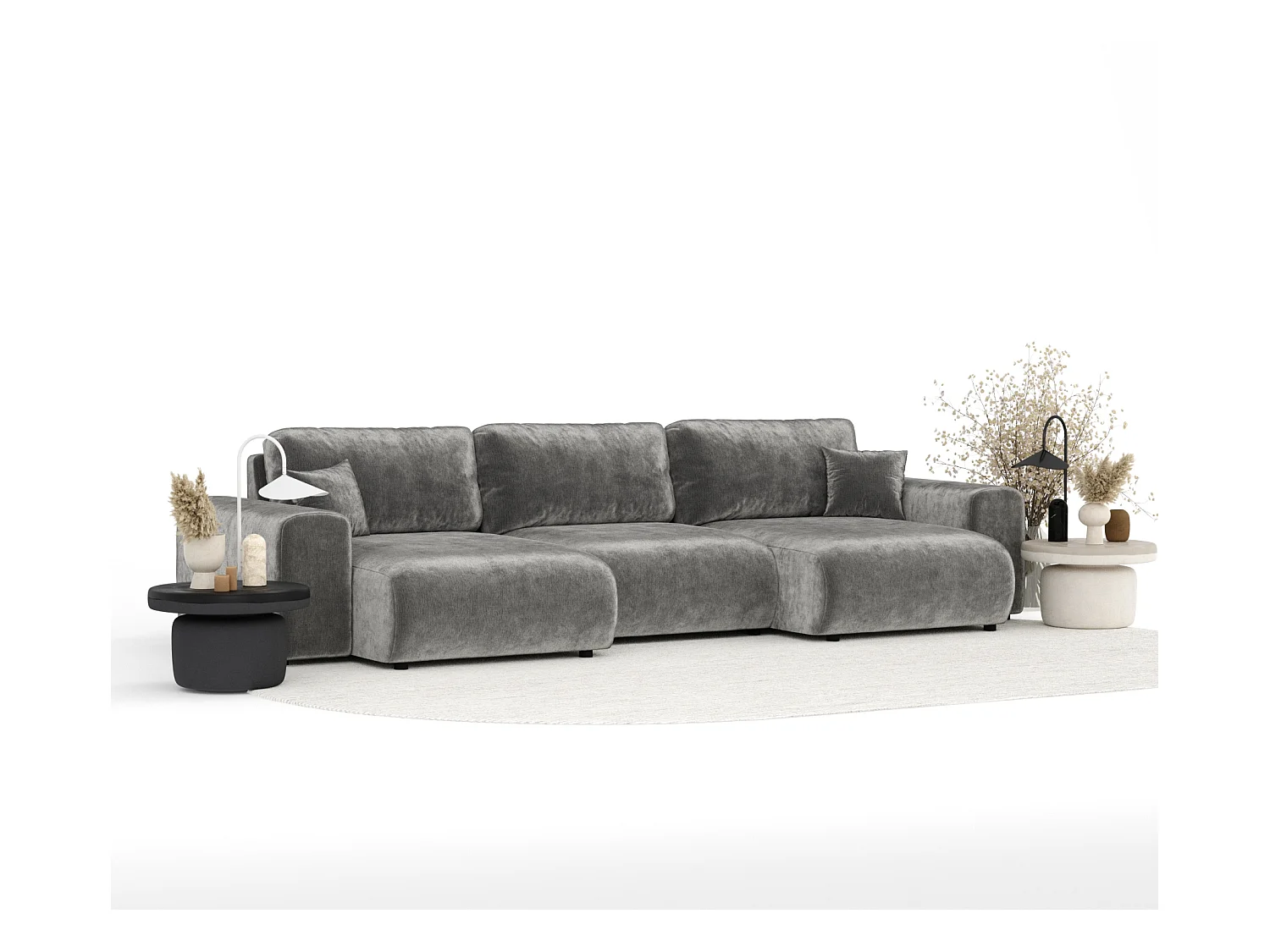 Panorama-Sofa aus Chenille-Stoff Zanzibar - Sechs-Personen - grau