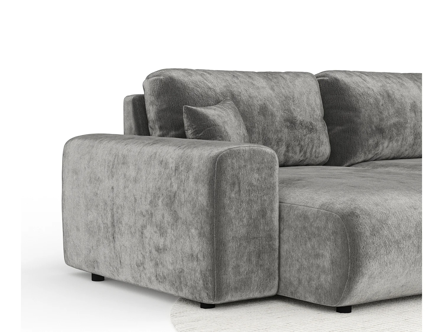 Canapé d'angle panoramique en tissu chenille Zanzibar - 6 places - gris