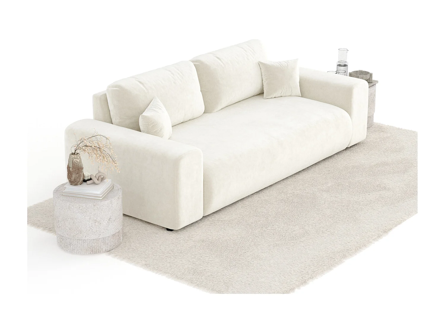 Canapé en tissu velours Zanzibar - 3 places - creme