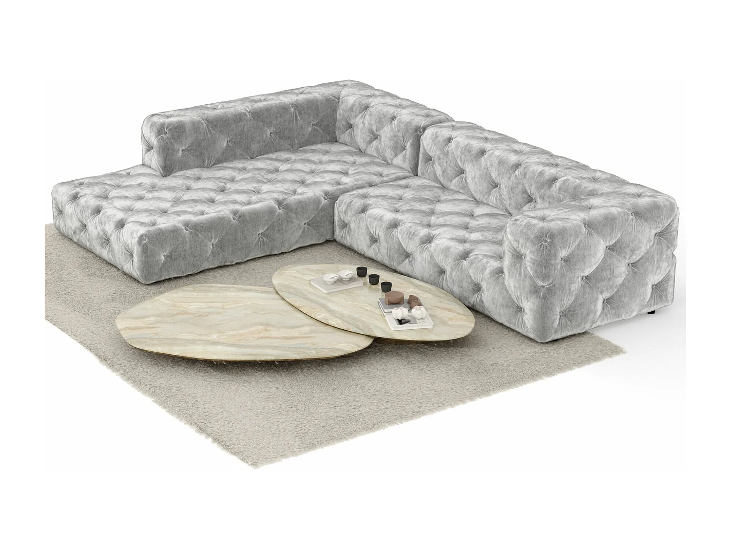 Canapé d'angle Cosimo - chenille - 5 places - gris clair