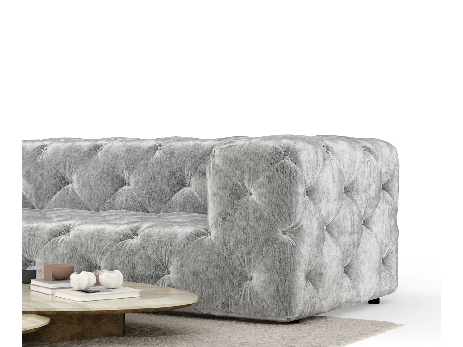 Canapé d'angle Cosimo - chenille - 5 places - gris clair