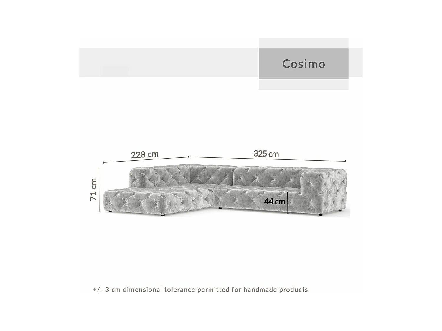 Canapé d'angle Cosimo - chenille - 5 places - gris clair