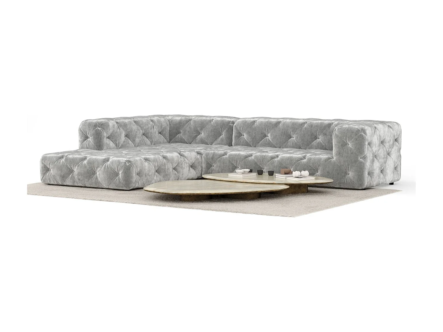 Canapé d'angle Cosimo - chenille - 5 places - gris clair