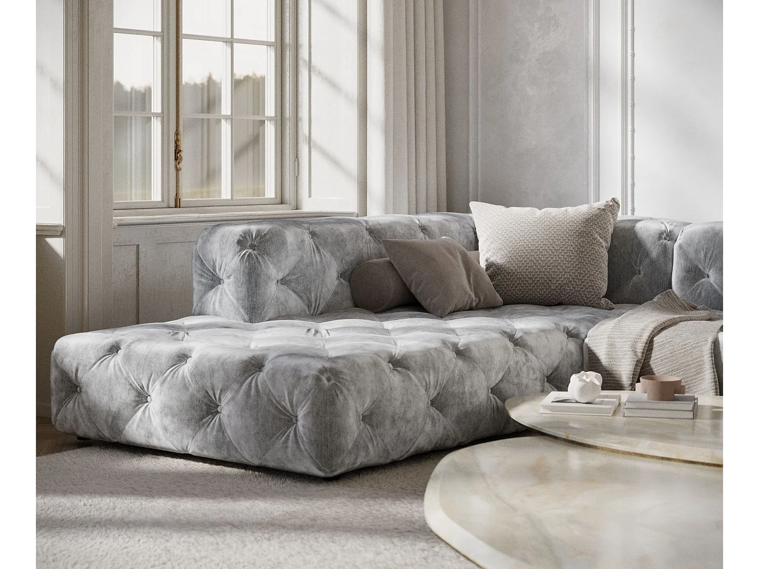 Canapé d'angle Cosimo - chenille - 5 places - gris clair