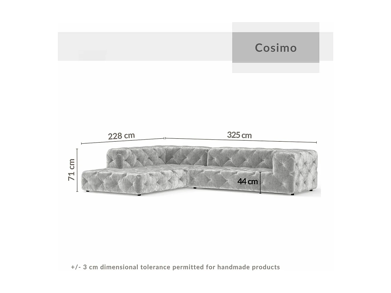 Canapé d'angle Cosimo - chenille - 5 places - gris clair