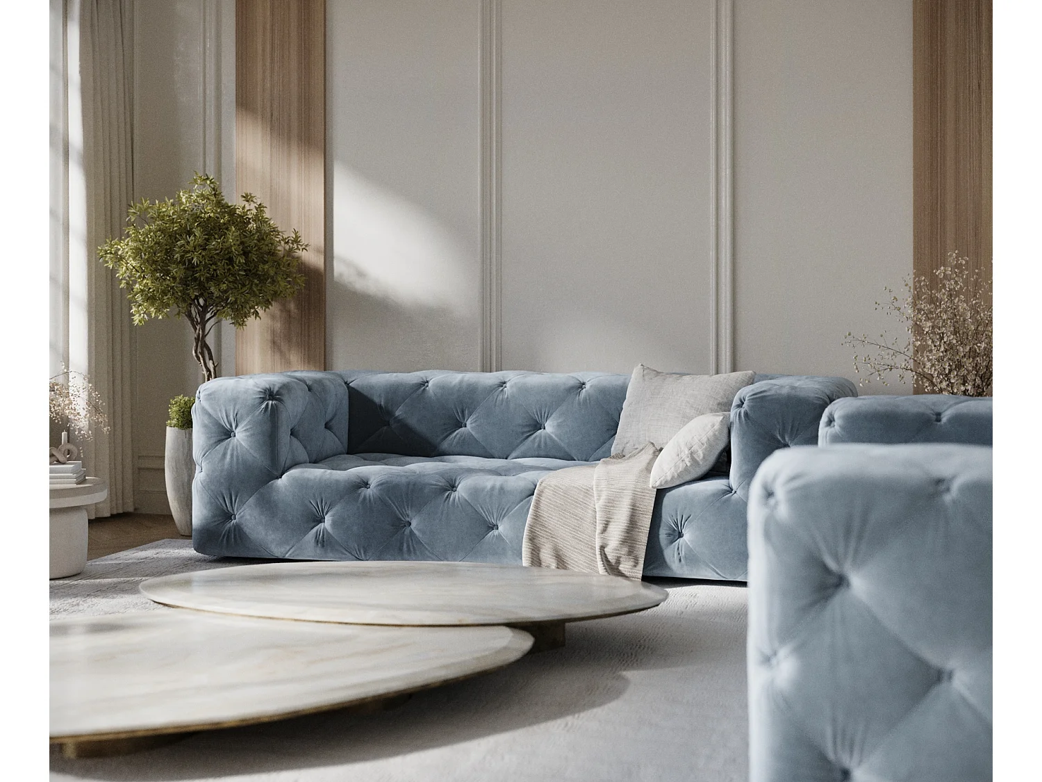 Canapé Cosimo - velours - 3 places - bleu