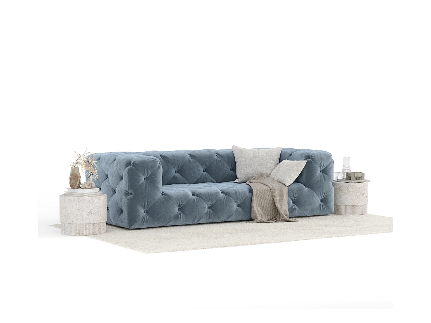 Sofa Cosimo - Samtstoff - Drei-Personen - blau