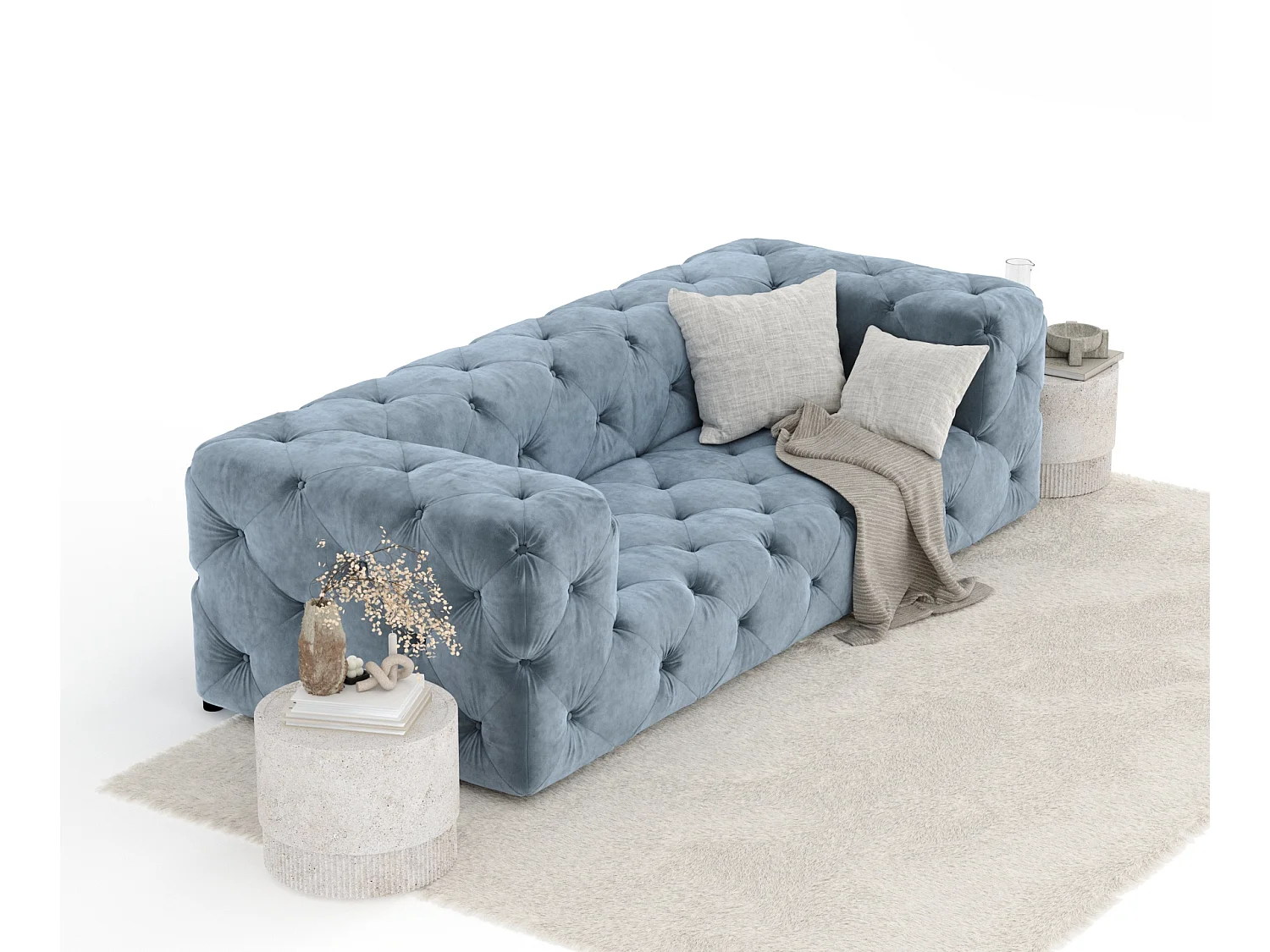 Canapé Cosimo - velours - 3 places - bleu